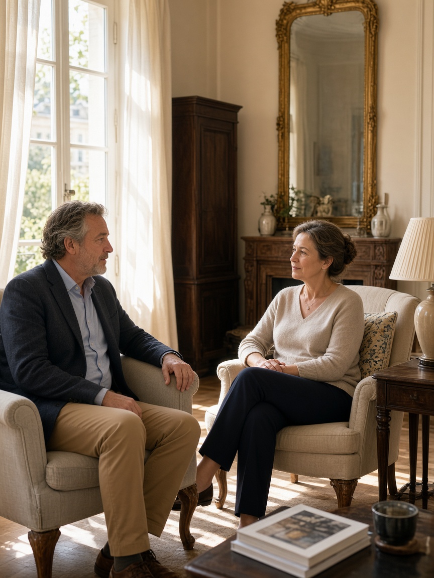 Échange chaleureux avec une famille
